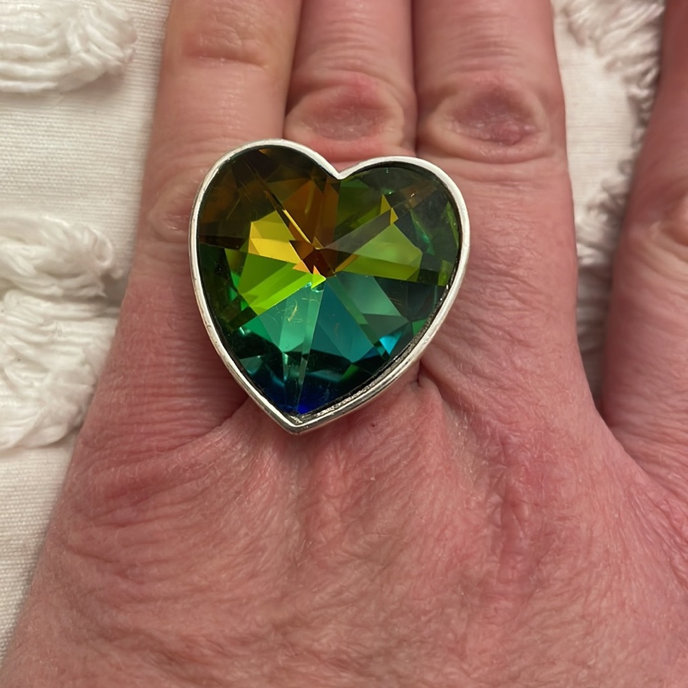 Vintage large crystal rhinestone heart ring